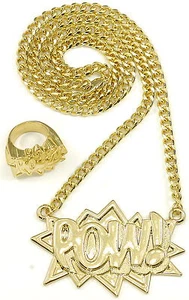 POW Necklace Set New Pendant 30 Inch Cuban Style Chain With POW Solid Ring - Picture 1 of 11