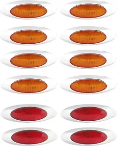 8x Amber + 4x Red 4" Oval Side Marker Light 4 LED Chrome Bezel Trailer Truck 12V - Picture 1 of 5