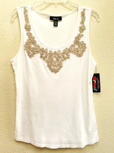 Style & Co Size XL Tank Top White Natural Tan Macys Brasil Fashion Cotton NWT - Picture 1 of 6