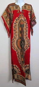 Tunica lunga Dashiki vintage anni 60 70 stampa cera pipistrello 100% cotone Pakistan LG - Foto 1 di 14