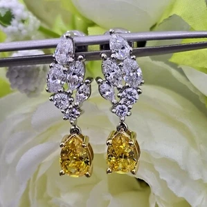 IGI, 4.20Ct, Pear Lab-Grown Dangle-Drop Screw Back Designer Earring, Platinum - Picture 1 of 19