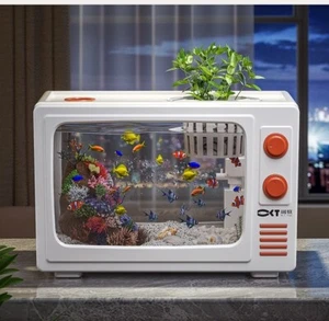 3.5 Gallon Aquarium Kit TV Design Fish Tank Desktop Fish Tank w/ Pump Filter LED - Picture 1 of 9