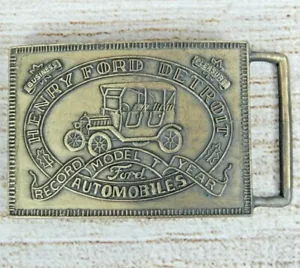 Vintage 1970s Henry Ford Detroit Automobiles Brass Belt Buckle Model T Car - Picture 1 of 4