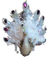 December Diamonds 79-81237 Silver Glitter Glass Peacock 5"x4" Ornament