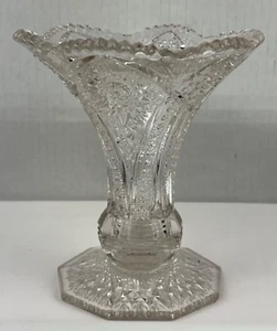 LE Smith Vintage Early American Glass Star of David Clear 6” Vase Saw Tooth Edge - Picture 1 of 9