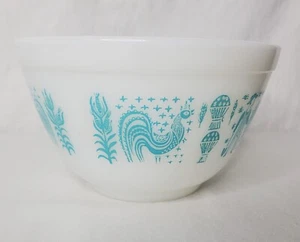 Vintage Pyrex Butterprint Mixing Bowl 401 Turquoise White Rooster USA - Picture 1 of 14