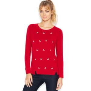 Kensie Long-Sleeve Scoop-Neck Embellished Top Dark Red S Small NWT - Picture 1 of 1