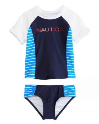 NAUTICA 学步女孩 3T 海军蓝 2 件套 防撞游泳套装 全新带标签 43 美元 — 第 1/2 张图片