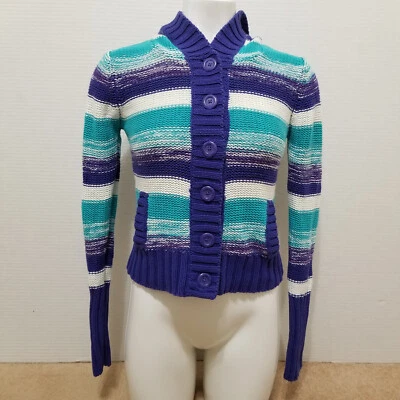 OP cardigan XL 14/16 striped button front knit hooded sweater pockets - Image 1 of 4