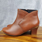 Hotter Dallas Boots Women's 8 Brown Leather Zip Up Booties Heeled Studded