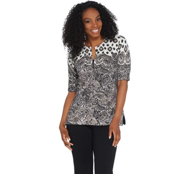 Isaac Mizrahi Live! Cárdigan estampado cachemir Engineered - Neutro - XXS - NUEVO - A308019 Foto 1 de 2