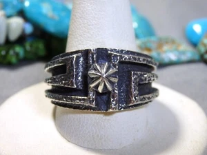 NAVAJO Kevin Yazzie Tufa Cast Sterling Silver 16g RING sz10 WILD GOOSE MOON snd - Picture 1 of 8