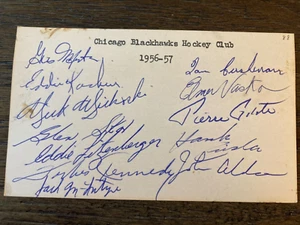 Chicago Blackhawks 1956-57 team signed Hockey 3x5 index card Pierre Pilote NHL - Picture 1 of 1