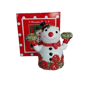 Christopher Radko Holly Dot Duo Double Arm Candle Holder Snowman Poinsettia - Picture 1 of 11