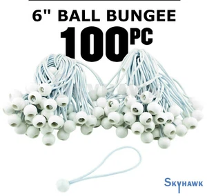 (100)NEW6" White Ball Bungee Bungie Cord Heavy Duty Canopy Tarp Tie Downs straps - Picture 1 of 2