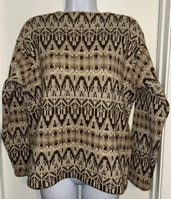 Vtg Peter Geiger Beconta Womens Boatneck Brown Tan Wool Ski Sweater -L- Austria - Image 1 of 4