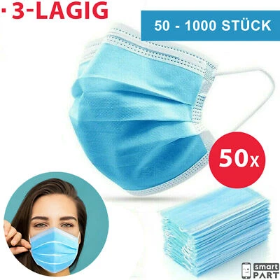 MARKENLOS MUNDNASENSCHUTZ MNS ATEMSCHUTZ MASKE BEDECKUNG KLASSE FFP1 3-LAGIG BLAU EN 149