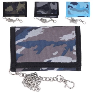 Men's Boys Camoflague Ripper Canvas Style Wallet with Safety Chain Purse - Picture 1 of 9