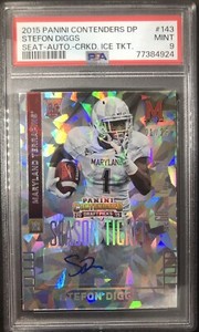STEFON DIGGS 2015 Panini Contenders Ticket Cracked Ice Rookie Auto #/23 PSA 9