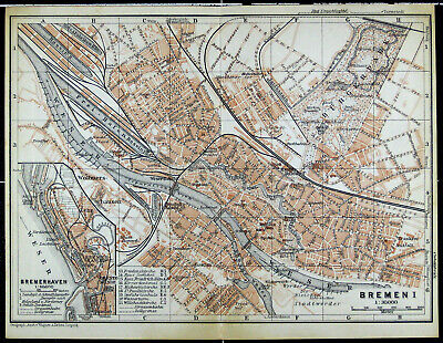 BREMEN, Alter Farbiger Stadtplan, Datiert 1911 • 15€
