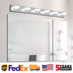 45'' Vanity 6 Light Rotating Round LED Chrome Bathroom Mirror Wall Lamp Fixture - Picture 1 of 9