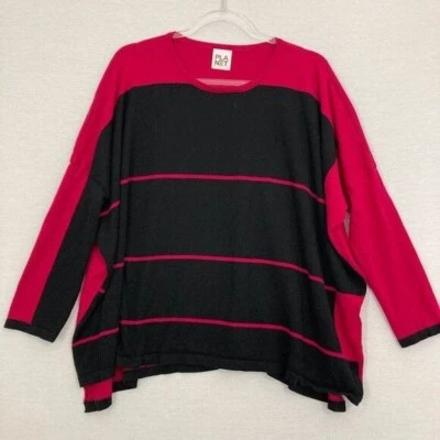 Suéter Planet Rosa Negro Rayas Calce Relajado Lagenlook Tejido Ligero Talla Única Foto 1 de 4