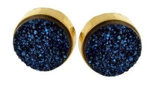 Nuevos pendientes de tachuelas hechos a mano azul cobalto druso enchapados en oro de 18k en plata - Imagen 1 de 3