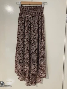 MAJE Size 2 us XS au Black burgundy hi low hem Shirred Waist Designer Skirt - Bild 1 von 6