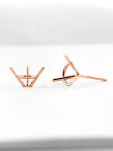 14K Roségold Ohrstecker Ohrring Fundstücke Montage Einstellung rund 3-zackige Martini Schraube - Bild 1 von 7