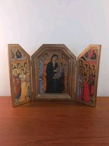 VTG RELIGIOUS CHRISTIAN TRIPTYCH ITALIAN FLORENTINE TRIFOLD 22cms TALL - Picture 1 of 19