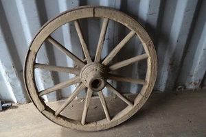 Vintage wooden cart wagon wheel 90 cm dimetal Rim 4cm Display/Wedding/Garden/old - Picture 1 of 2