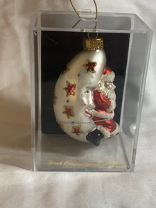 Vintage handgefertigter Weihnachtsmann auf Mond Glas Ornament - Bild 1 von 4