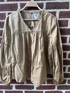 J Crew Thomas Mason Camel Damen Baumwollbluse Größe 14 - Bild 1 von 6
