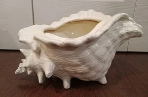 Vintage Atlantic Mold Ceramic Conch Seashell Planter Medium White - Picture 1 of 11