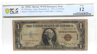 FR-2300 1935 A Series Hawaii WWII $1 SILVER CERTIFICATE PCGS 12 FINE  SCARCE Y-B - Image 1 of 4