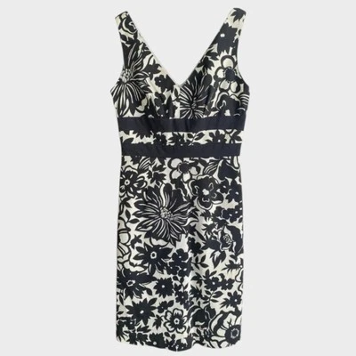 Donna Ricco New York Dress 4 Cotton Spandex Lined Black White Floral Sleeveless - Image 1 of 4