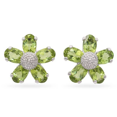 Серьги-цветки с перидотом из чистого серебра с родиевым покрытием - Изображение 1 из 4