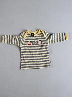 Camiseta pequeña Paul Frank bebé manga larga a rayas amarilla gris 100 % algodón Foto 1 de 4