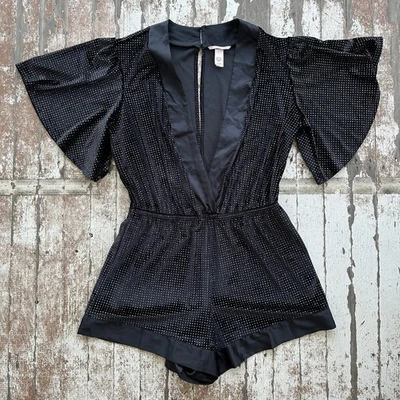 Victoria's Secret игровой костюм комбинезон женщин XL черный бархат серебро блестящий пятно сексуальный - Изображение 1 из 4