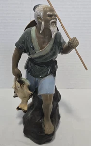 Vintage Chinese Mudman Fisherman Figurine in Glazed Ceramic from Shiwan #6 - Picture 1 of 19