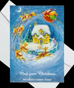 Vintage International Greetings Glitzer Akzent 4,5x6 Weihnachtskarte mit Umschlag - Bild 1 von 3