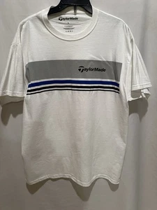 T-shirt golf TaylorMade uomo XL bianco grigio blu logo a righe 100% cotone maglietta - Foto 1 di 10