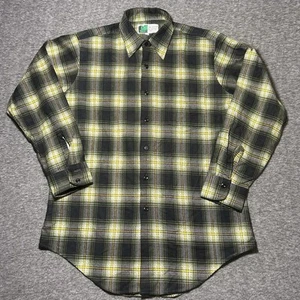 Vtg Tall Timbers Flannel Shirt Men Black Yellow Tartan Hong Kong Lumberjack - Picture 1 of 10