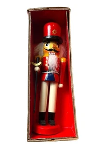"Figura de soldado cascanueces de madera vintage 9,5"" pintada a mano decoración de Navidad China" - Imagen 1 de 9