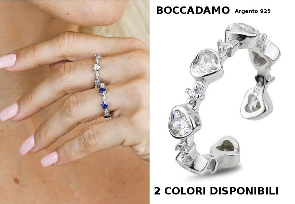 Anello Donna Argento 925 Rodiato Cuore Zirconi Blu o Trasparenti Boccadamo - Immagine 1 di 2