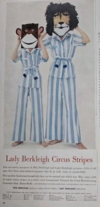 1953 Womens Lady Berkleigh blue Circus stripes pajamas Vintage Lingerie ad  - Picture 1 of 1
