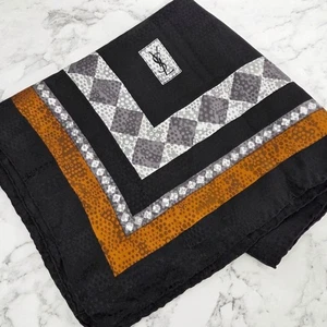Vintage Yves Saint Laurent oversized scarf monogram logo rust orange black - Picture 1 of 5