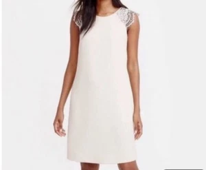 J CREW Lace Cap Sleeve Dress Size 8 T Ivory Black Shift Textured Lined Career - Bild 1 von 11