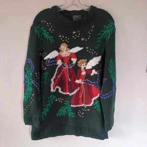 RARO maglione natalizio Berek vintage anni 90 maglia 3D a mano 1989 stampa all over medium - Foto 1 di 20