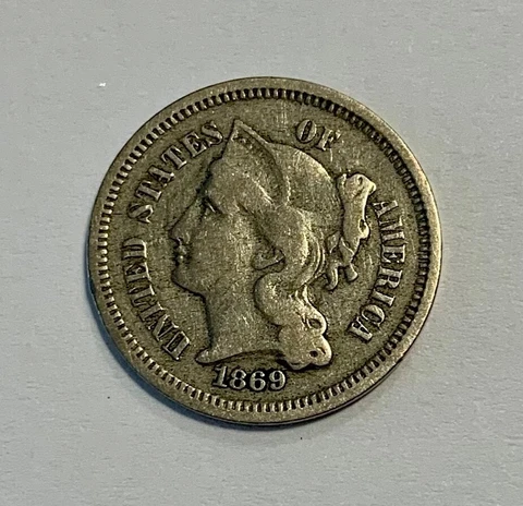 1869 United States of America 3 Cents Copper-Nickel Coin Cover